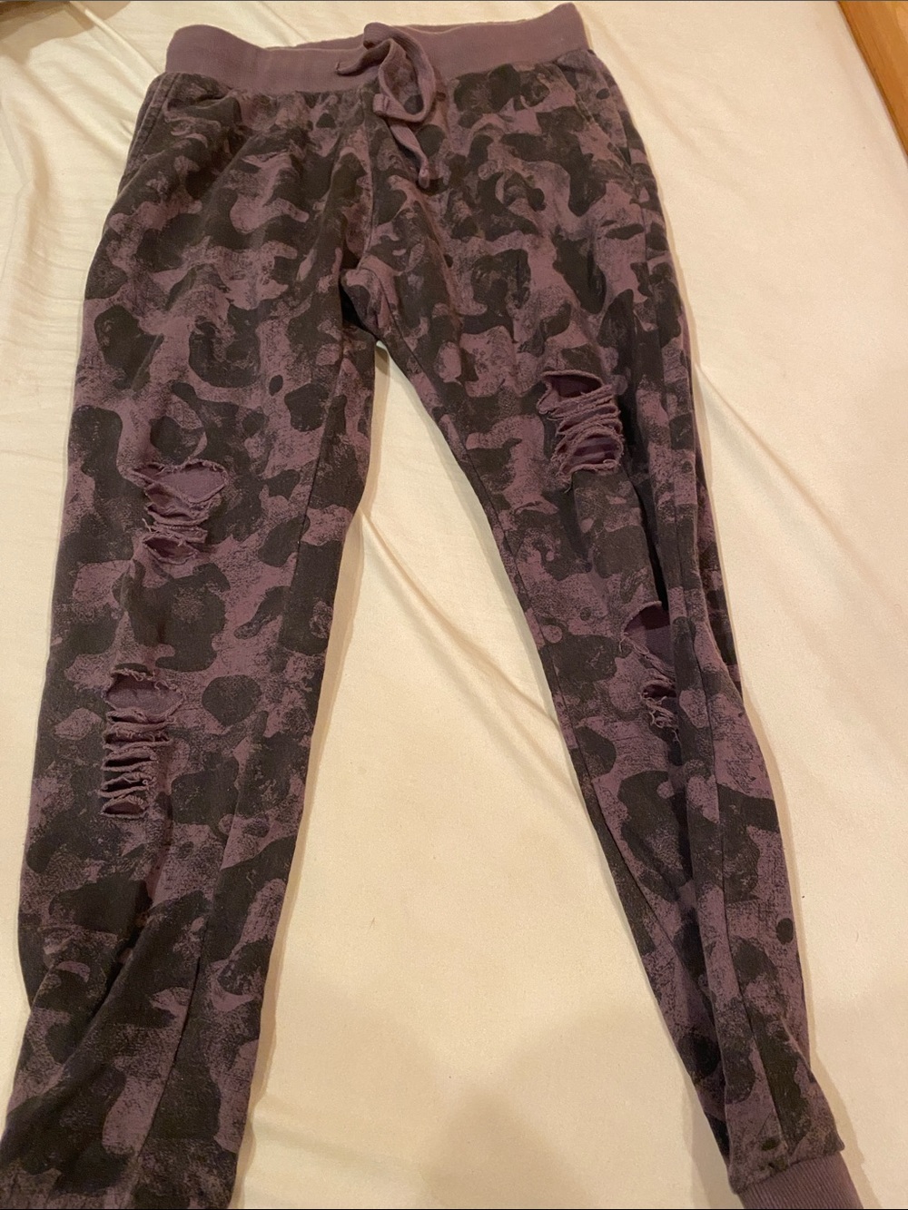 Mono B Purple Camo Distressed Jogger Pants